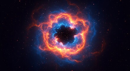 Obraz premium Stunning Cosmic Nebula Illuminated by Bright Orange and Blue Colors in Deep Space