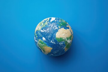 A spherical earth model floats on a vivid blue surface