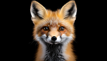 Close-up portrait of a red fox against a black background