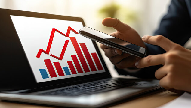 Stock Market Decline Analyzing Falling Trends on Laptop and Mobile - Powered by Adobe