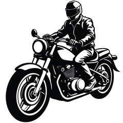 silhouette of a person riding a motorcycle illustration black and white