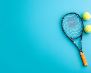 Tennis racket and balls on vibrant background