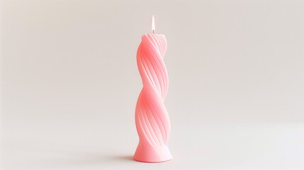 A twisted taper candle in a soft pastel hue, elegantly positioned on a seamless white background.