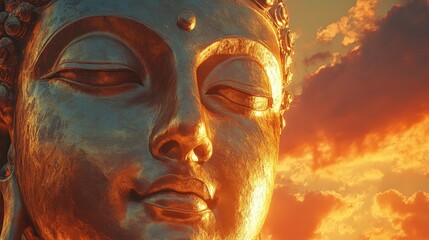 Serene Golden Buddha Statue at Sunset Peaceful Spiritual Image Asian Religious Art