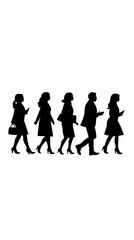 Five silhouettes of people walking in a row