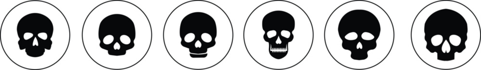 Skull  pirate icon set logo Halloween ghost graphic danger anatomy symbol Silhouette. Cartoon skull death flat and line vector collection isolated on transparent background for apps and game