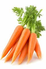Fresh orange carrots with green tops, isolated on white