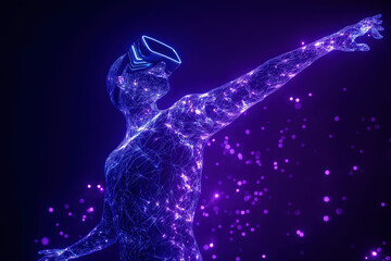Futuristic Virtual Reality Metaverse Abstract 3D Figure Neon VR Technology Digital Immersion Experience Connection