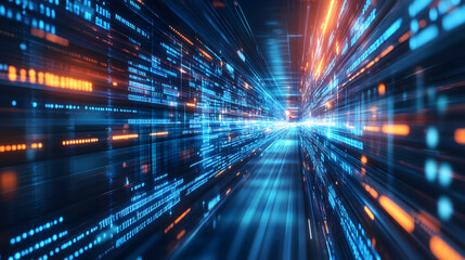 Blue light speed background, high-speed tunnel with glass grid, futuristic technology style, speed lines and luminous effects, black gradient background, blue glow, dynamic blur effect, wide perspecti