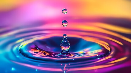 Colorful Water Droplets Creating Ripples on Water Surface