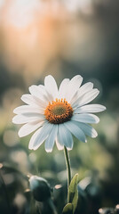 Sun-kissed Daisy Bloom: Delicate White Petals and Vibrant Yellow Center in Summer Light