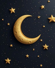 Naklejka premium Glowing crescent moon surrounded by twinkling stars against a dark sky.