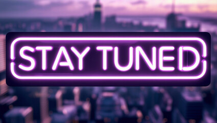 Obraz premium A glowing neon sign with the words Stay Tuned in sleek white and purple tones