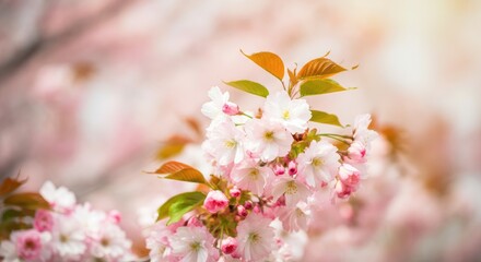 Obraz premium Close-up of vibrant cherry blossoms in full bloom, symbolizing spring and renewal