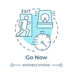 Go now soft blue concept icon. Command to leave immediately. Evacuation level. Emergency response. Round shape line illustration. Abstract idea. Graphic design. Easy to use in application