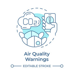 Air quality warnings soft blue concept icon. High levels of pollutants. Safety and emergency alert. Round shape line illustration. Abstract idea. Graphic design. Easy to use in presentation