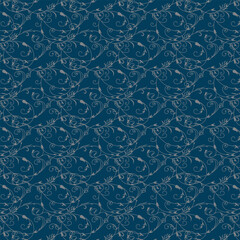 PrintSeamless pattern of swirls on a dark blue background.