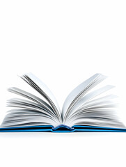 Obraz premium Open book with blank pages, blue cover, isolated on white