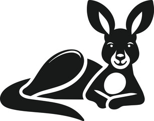 Happy kangaroo lying down and stretching vector silhouette