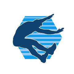 Silhouette of a man jumping pose. Silhouette of a sporty male jump.