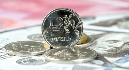 Russian money. one Russian ruble