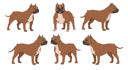 Detailed vector illustration of playful dogs in various poses showcasing flat design style