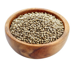Fototapeta premium Small white-colored chia seeds in a wooden bowl on transparent background