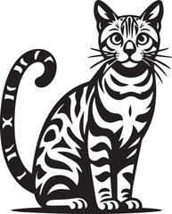 Bengal cat vector in black and white