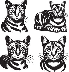 Bengal cat vector in black and white