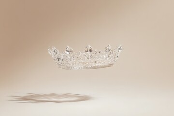 A floating crystal crown casts a shadow against a light background