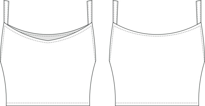 sleeveless strappy strapped shoulder straps square neck fit elastic cropped crop blouse top template technical drawing flat sketch cad mockup fashion woman design style model 
