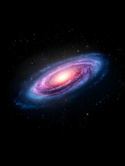 Naklejka premium Spiral galaxy, cosmic swirl, vibrant colors, stellar dust, dark space