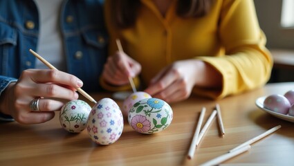 Happy family learning to paint easter eggs together joyful kids engaging in fun activities at home