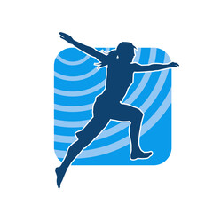 Silhouette of a sporty female jump pose. Silhouette of a woman sport jump pose