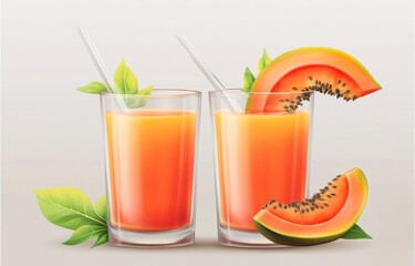 Fototapeta premium Refreshing Papaya Juice in Glass with Straw and Papaya Slice