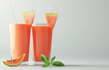 Fototapeta premium Enjoying Refreshing Watermelon Smoothie in Glass with Straw and Garnish