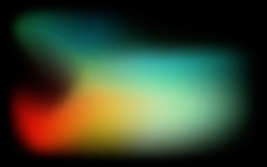 Grainy noisy gradient background, abstract vibrant color shape, glowing rainbow yellow ,teal , orange blue black noise texture banner design