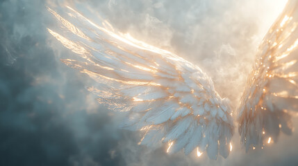 "Pure White Angel Wings Isolated on Transparent Background – Ethereal and Divine Feathered Wings"

