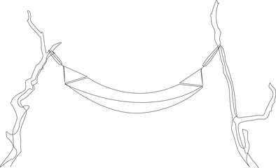 Hammock hung on trees one line drawing. Vector illustration, editable stroke.