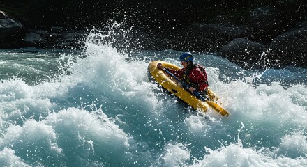 Person River Rafting in Whitewater Rapids Adventure and Challenge