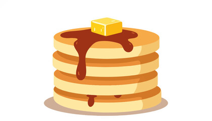 Stack of pancakes with syrup and butter on white background, delicious breakfast