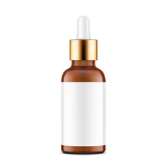 Dropper bottle mockup isolated on white background. Vector illustration. Front view. Сan be used for cosmetic, medical and other needs. EPS10.