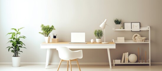 Fototapeta premium modern minimalist workspace in a clean white room