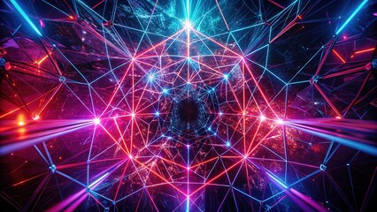 Fototapeta premium A Vibrant Cosmic Network Pulsating With Energy, A Mesmerizing Dance Of Red And Blue Light Beams Interwoven In A Geometric Pattern