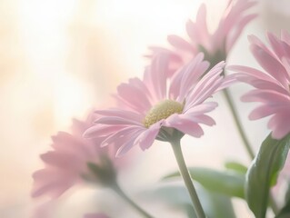 Fototapeta premium Delicate Pink Daisy Blossoms with Soft Background and Natural Light for Floral Decor and Freshness in Nature