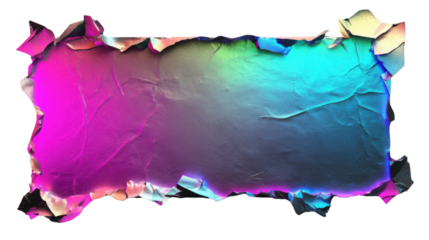 Iridescent torn paper banner with transparent background creating vibrant gradient
