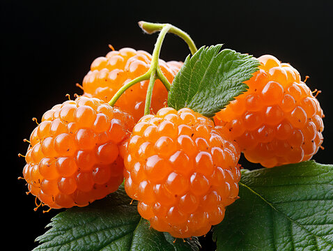 the cloudberry is an orange and yellow fruit with small,