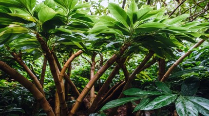 Lush Green Tropical Plants in a Dense Forest Setting