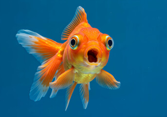 Close-up of a gold fish with open mouth, meme face