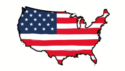 Fototapeta premium Minimalist American flag design in USA map outline, patriotic symbolism